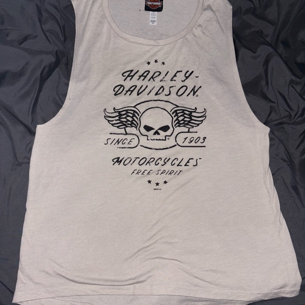 Harley-Davidson White Tank Top with Black Graphic